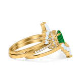 Three Piece Set Oval Lab White Opal Teardrop Art Deco Wedding Ring Vintage Band Simulated Cubic Zirconia Solid 925 Sterling Silver