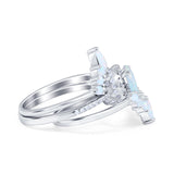 Three Piece Set Oval Lab White Opal Teardrop Art Deco Wedding Ring Vintage Band Simulated Cubic Zirconia Solid 925 Sterling Silver