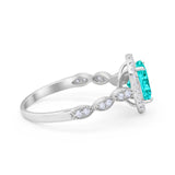 Art Deco Wedding Halo Ring Oval Simulated Cubic Zirconia 925 Sterling Silver