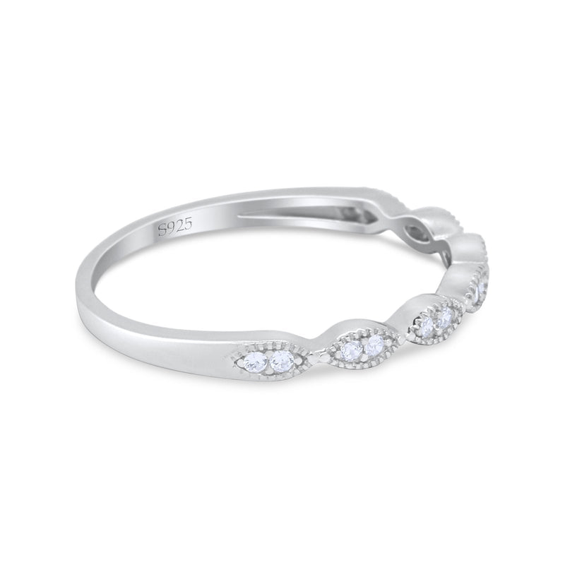 Half Eternity Art Deco Engagement Band Ring Simulated Cubic Zirconia 925 Sterling Silver