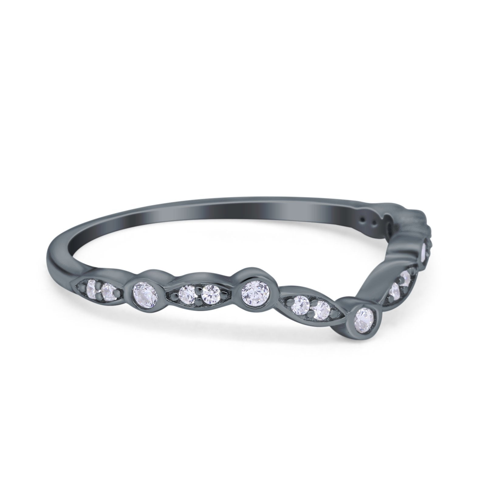 Curved Art Deco 4mm Band Ring Round Eternity Simulated CZ 925 Sterling Silver