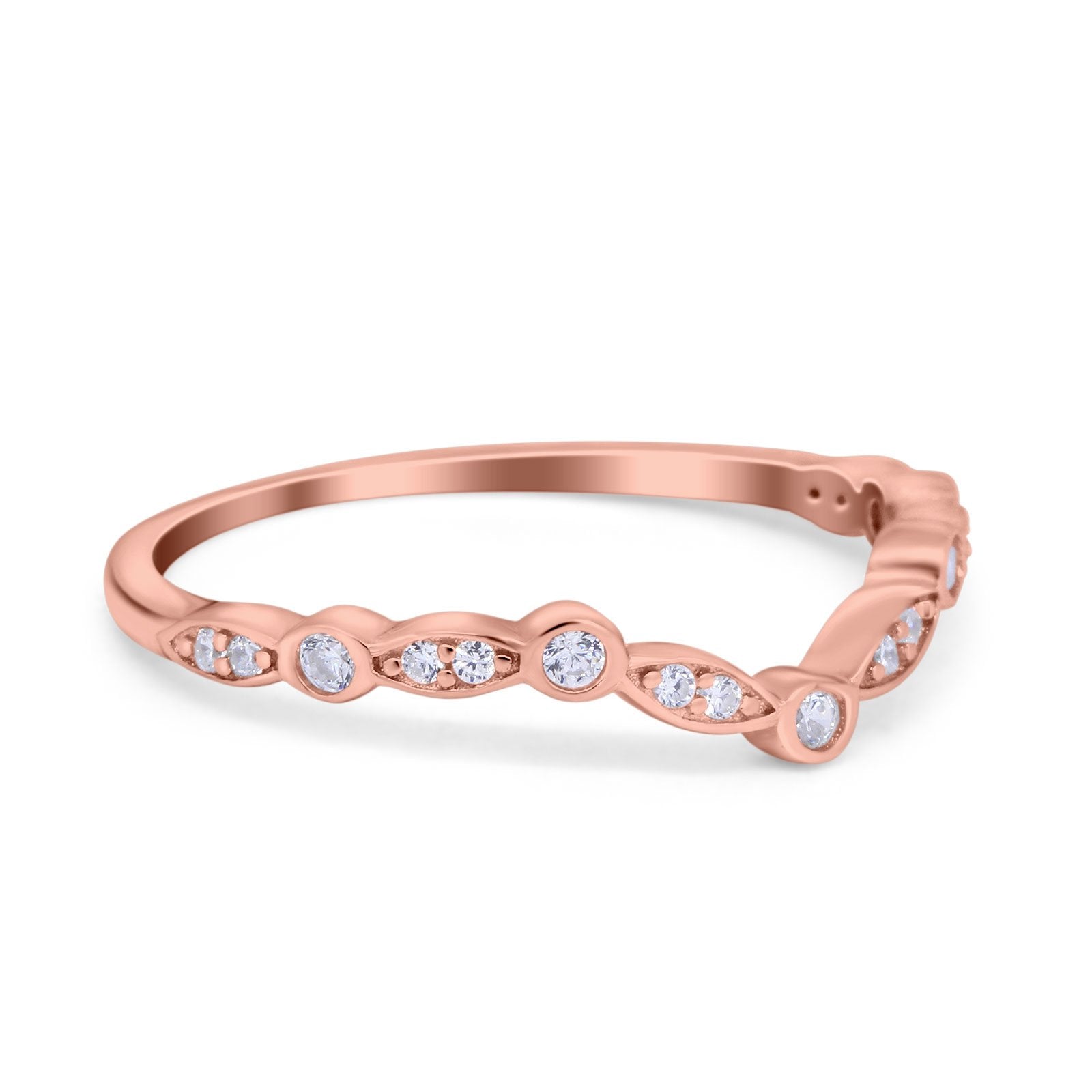 Curved Art Deco 4mm Band Ring Round Eternity Simulated CZ 925 Sterling Silver