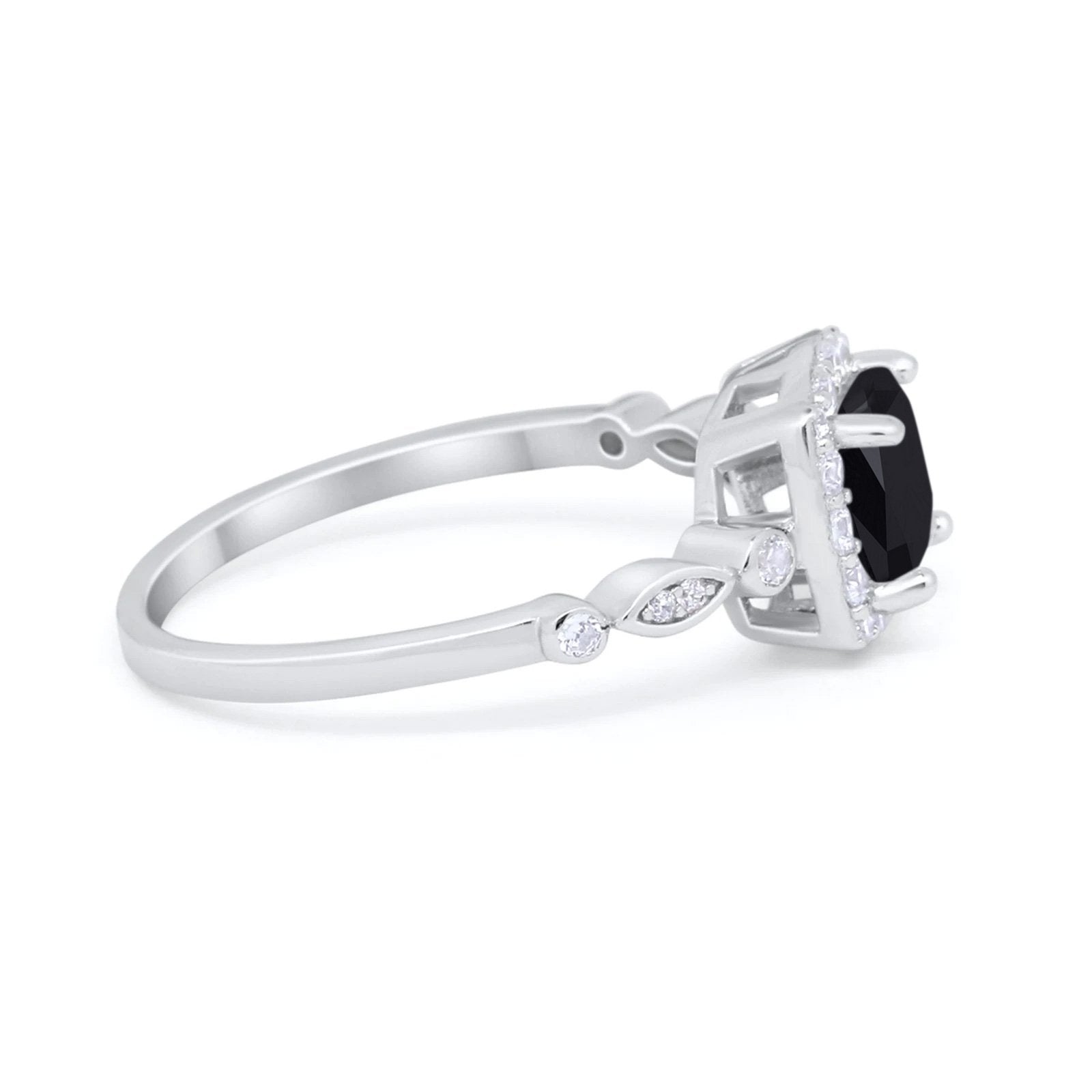 Halo Cushion Art Deco Wedding Engagement Ring Bridal Round Simulated Cubic Zirconia 925 Sterling Silver