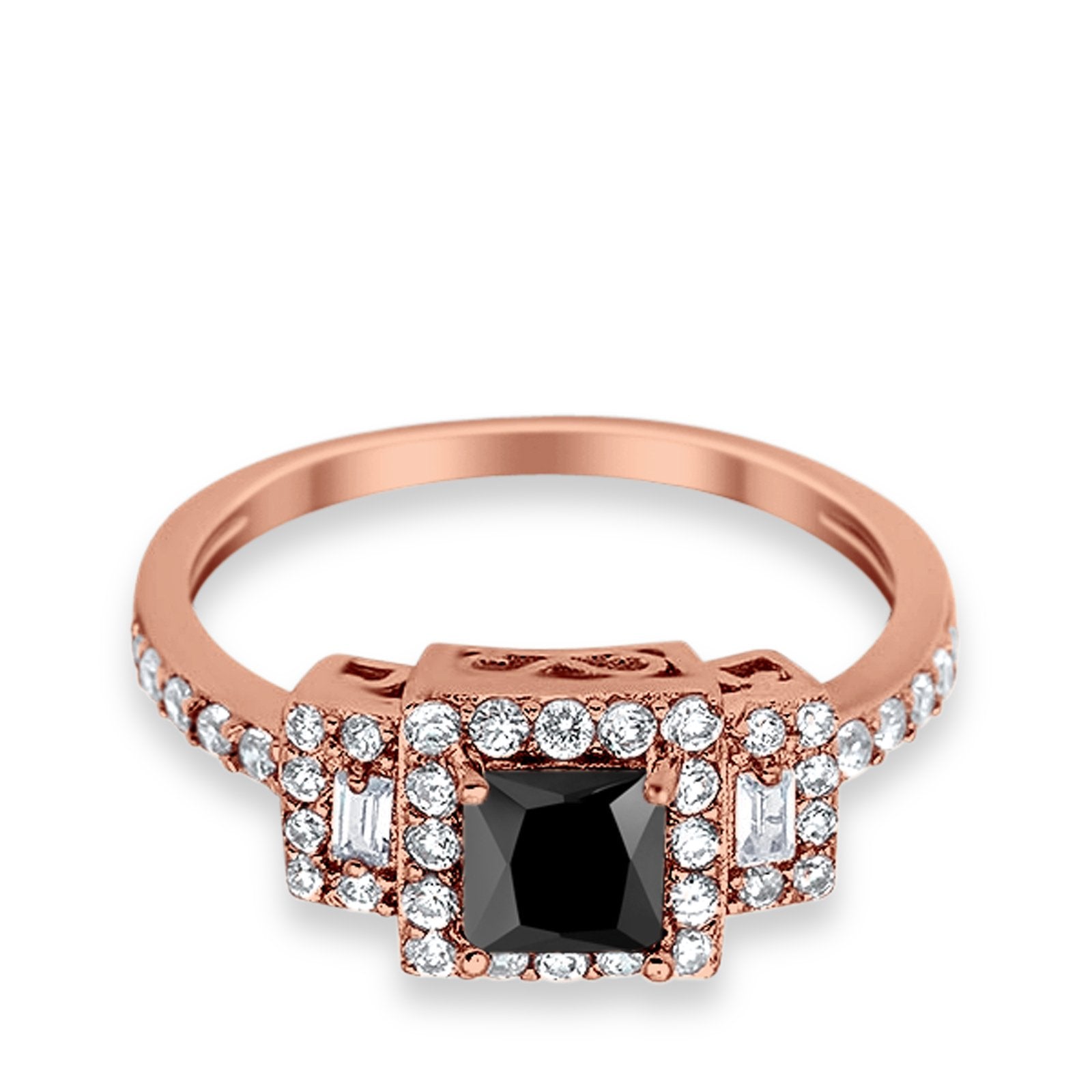 Halo Wedding Ring Baguette Simulated Cubic Zirconia 925 Sterling Silver