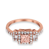 Halo Wedding Ring Baguette Simulated Cubic Zirconia 925 Sterling Silver