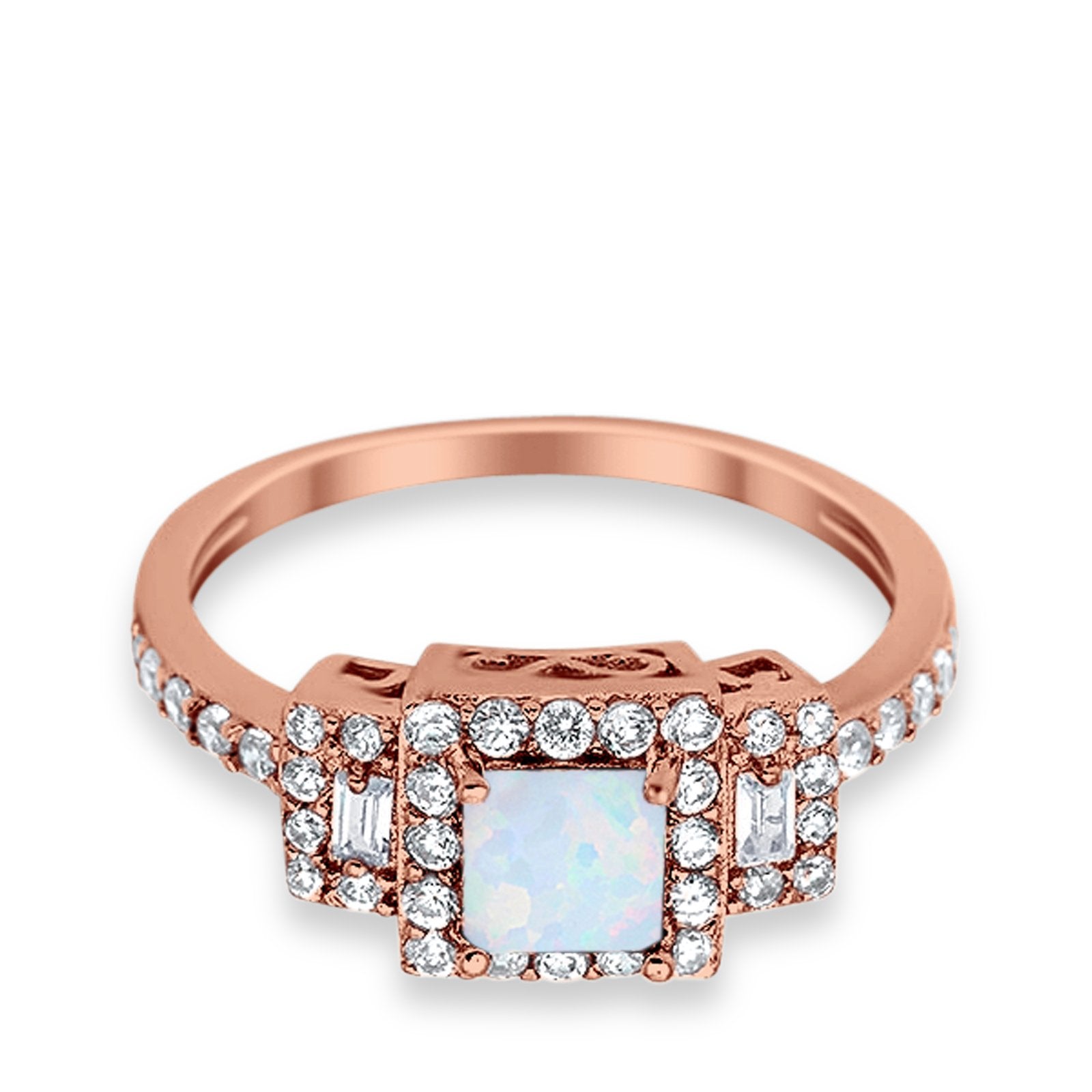 Halo Wedding Ring Baguette Simulated Cubic Zirconia 925 Sterling Silver