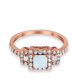 Halo Wedding Ring Baguette Simulated Cubic Zirconia 925 Sterling Silver