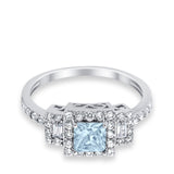 Halo Wedding Ring Baguette Simulated Cubic Zirconia 925 Sterling Silver