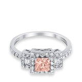 Halo Wedding Ring Baguette Simulated Cubic Zirconia 925 Sterling Silver