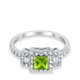 Halo Wedding Ring Baguette Simulated Cubic Zirconia 925 Sterling Silver