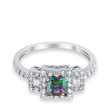 Halo Wedding Ring Baguette Simulated Cubic Zirconia 925 Sterling Silver