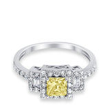 Halo Wedding Ring Baguette Simulated Cubic Zirconia 925 Sterling Silver