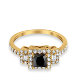 Halo Wedding Ring Baguette Simulated Cubic Zirconia 925 Sterling Silver