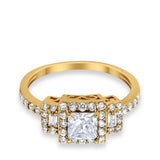 Halo Wedding Ring Baguette Simulated Cubic Zirconia 925 Sterling Silver