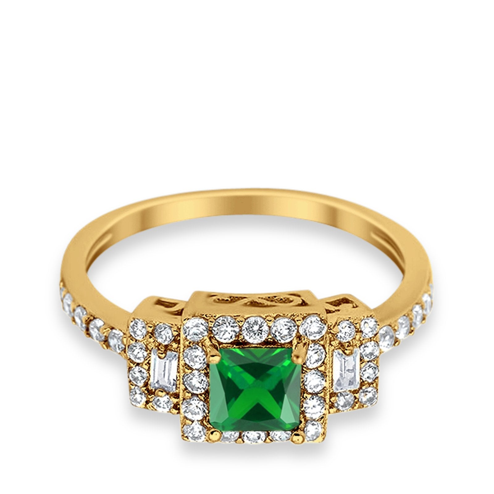 Halo Wedding Ring Baguette Simulated Cubic Zirconia 925 Sterling Silver