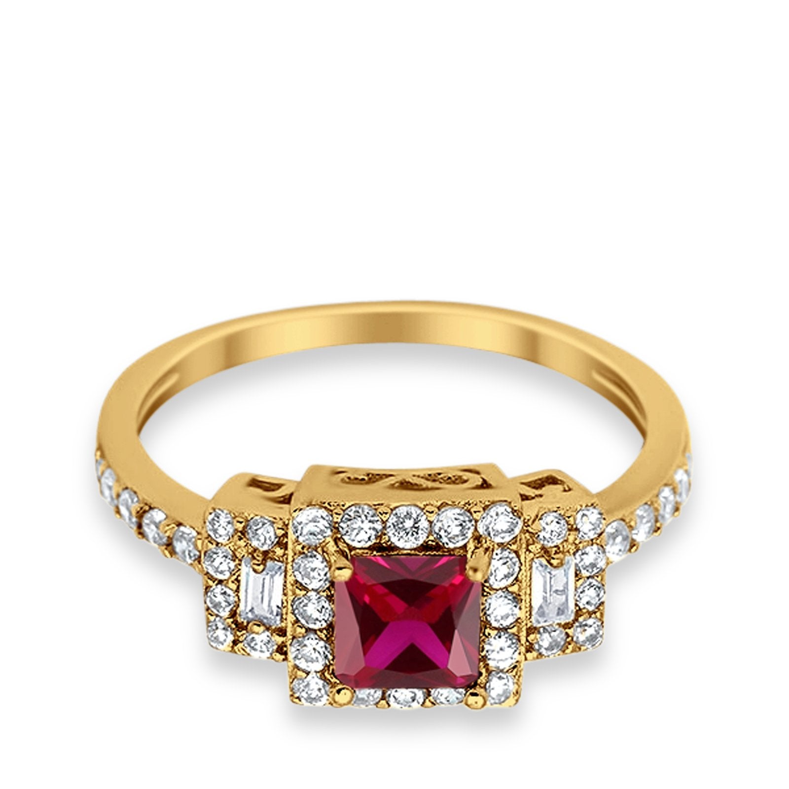 Halo Wedding Ring Baguette Simulated Cubic Zirconia 925 Sterling Silver