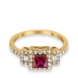 Halo Wedding Ring Baguette Simulated Cubic Zirconia 925 Sterling Silver