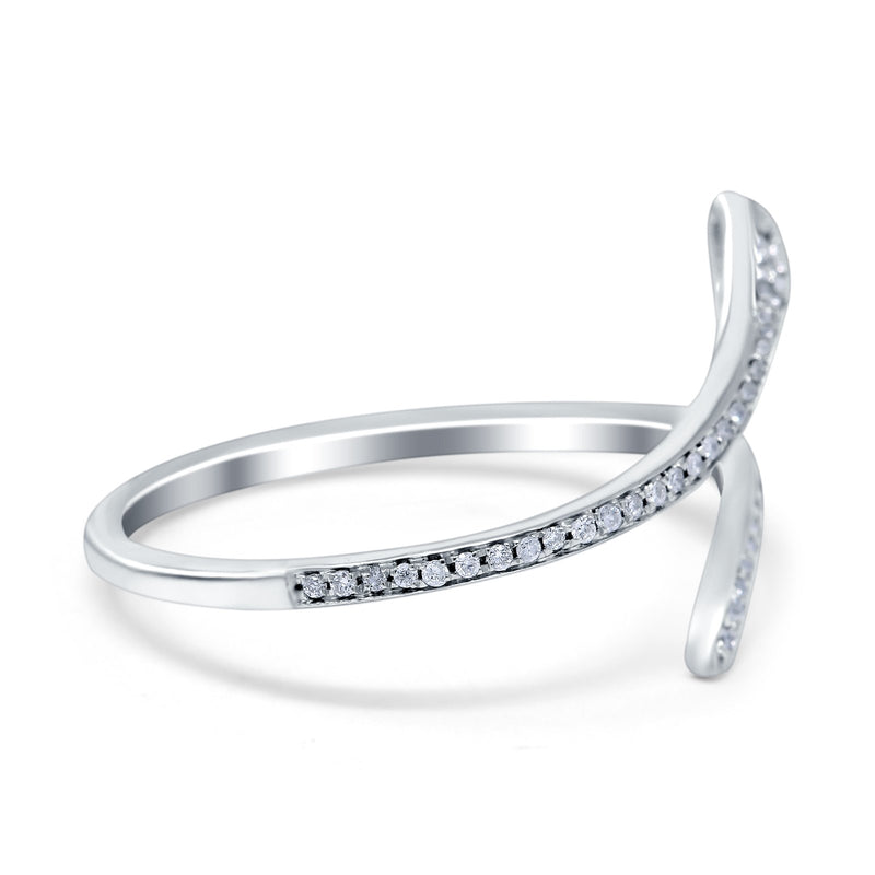 Petite Dainty Snake Ring Band Round Simulated Cubic Zirconia 925 Sterling Silver (3mm)
