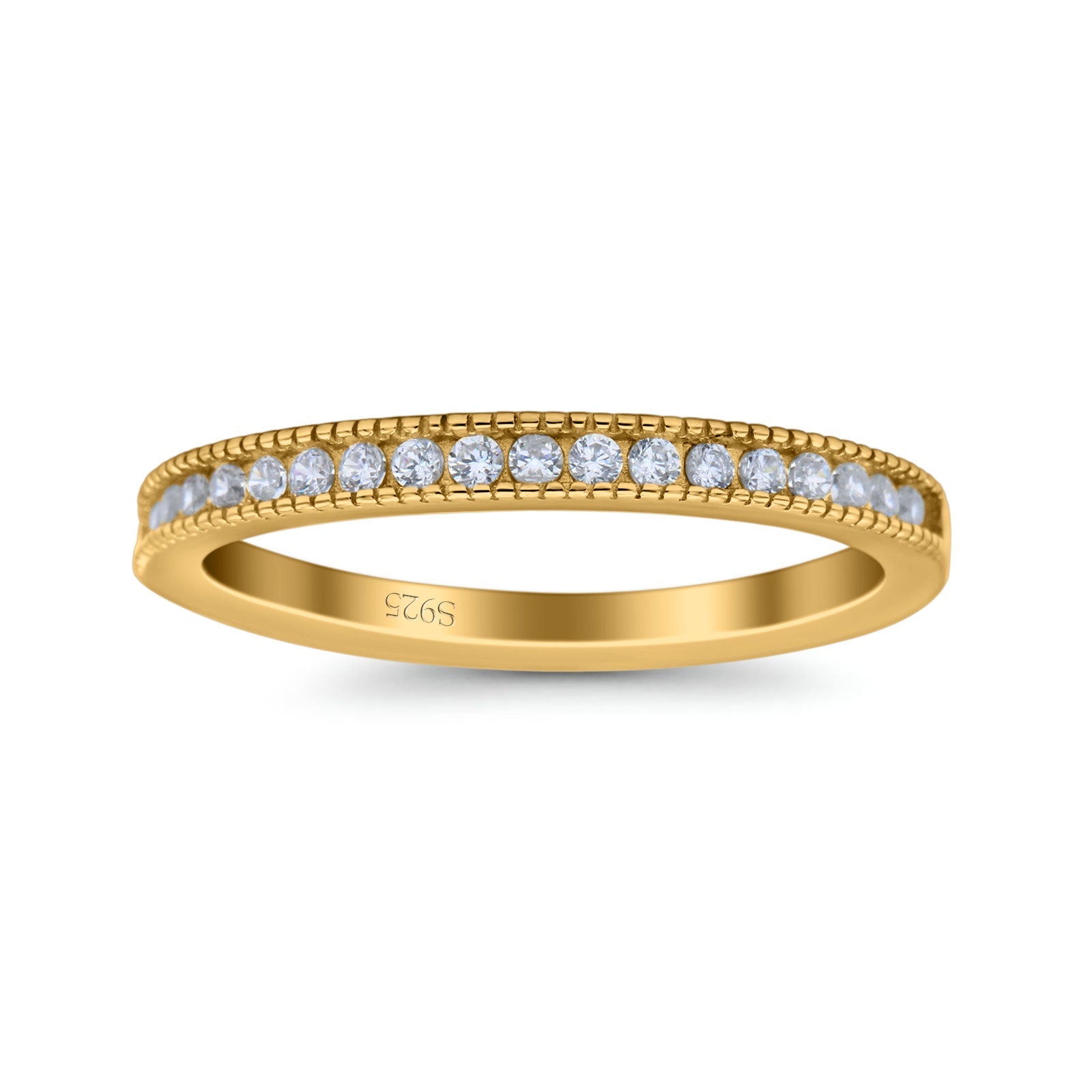 Half Eternity Ring Wedding Engagement Band Round Pave Simulated Cubic Zirconia 925 Sterling Silver (2.5mm)