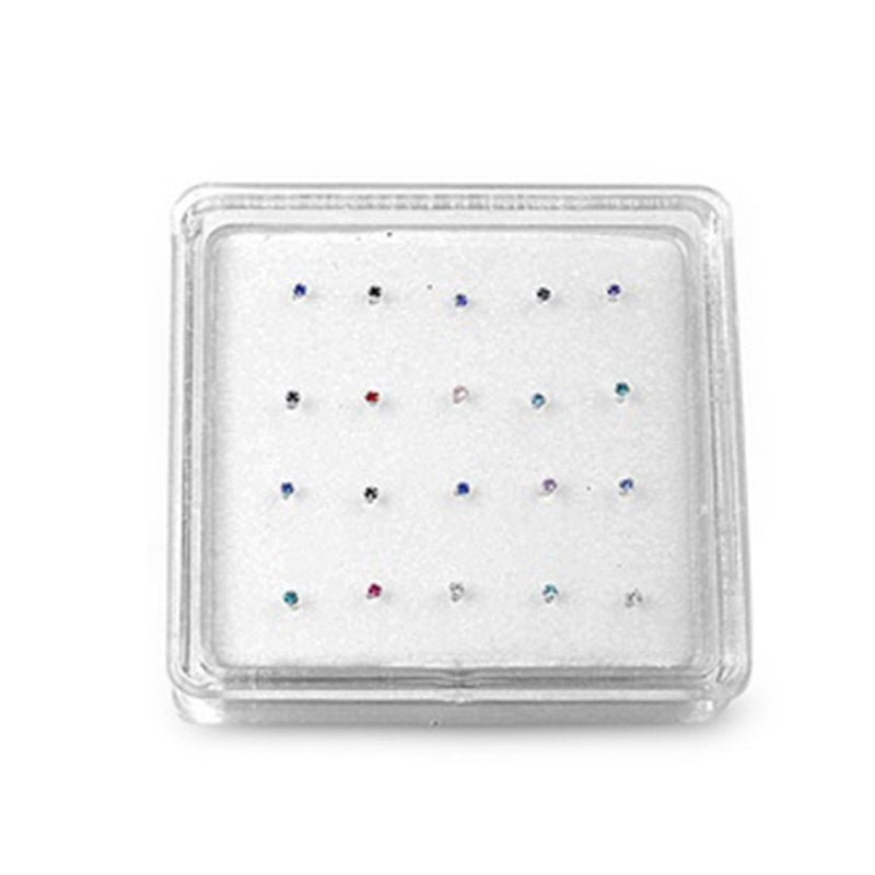 Nose Stud Color Simulated Cubic Zirconia Ball End 925 Sterling Silver -(20 Nose Studs in a Box)