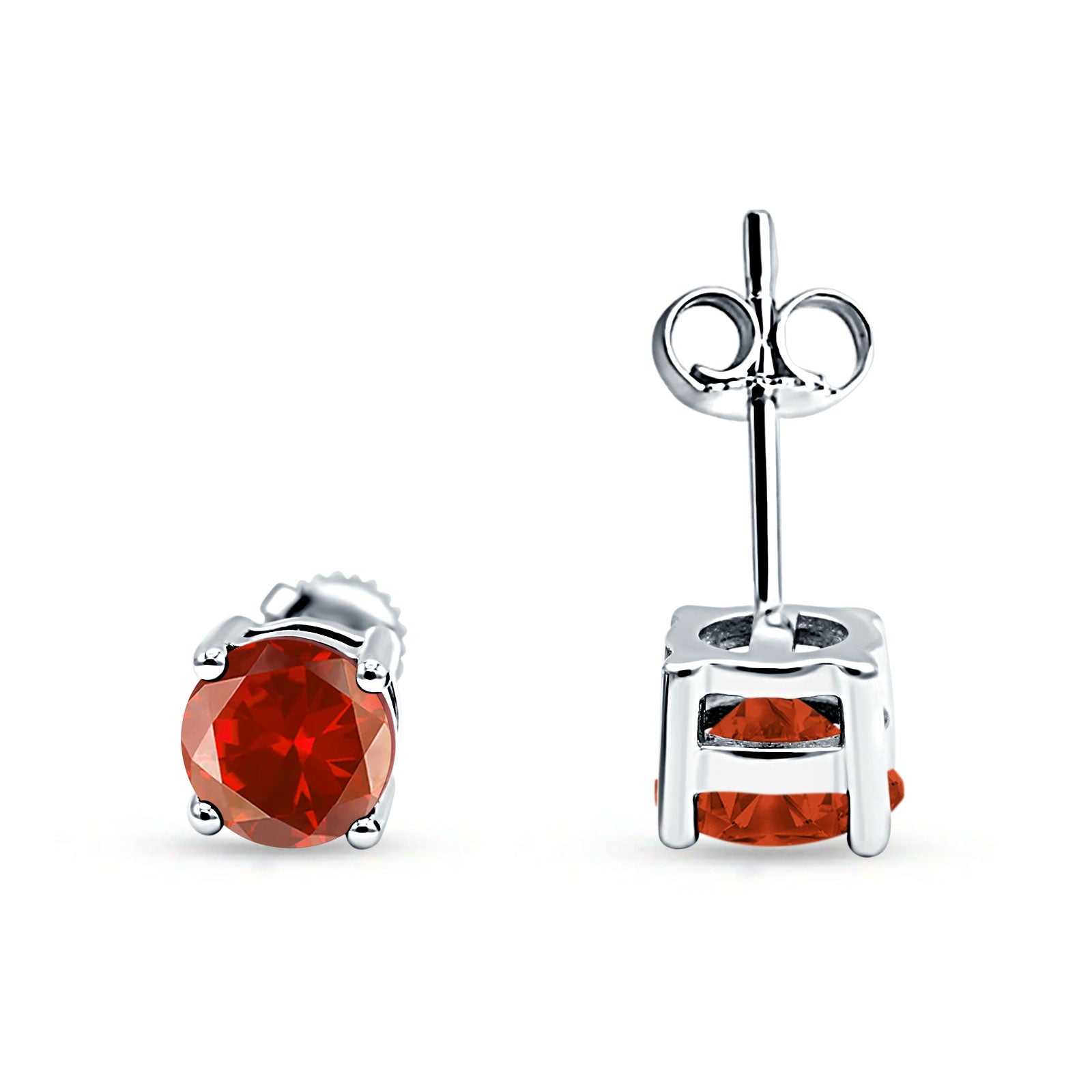 Solitaire Push Back Stud Earring Round Cubic Zirconia 925 Sterling Silver