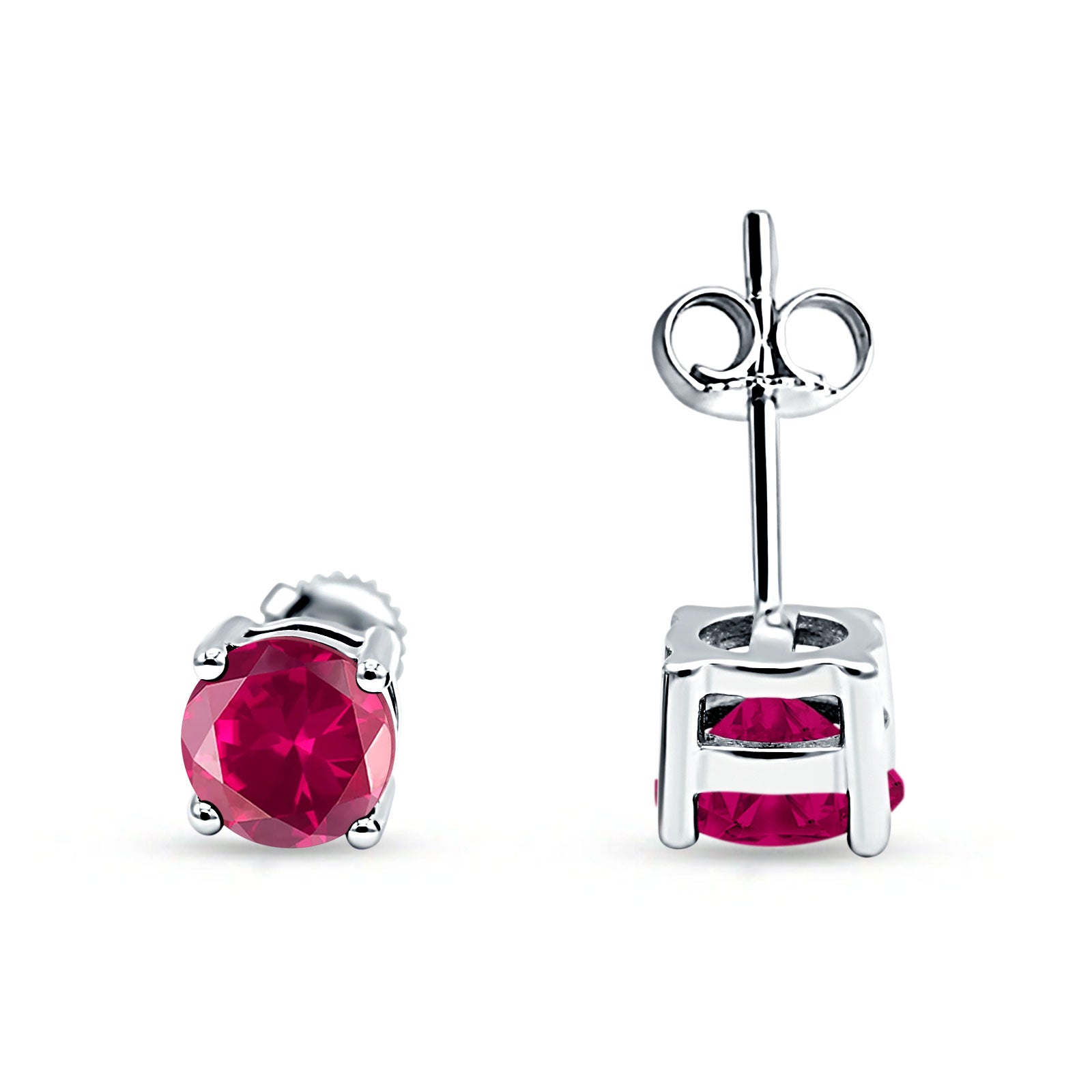 Solitaire Push Back Stud Earring Round Cubic Zirconia 925 Sterling Silver