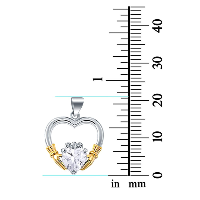 Claddagh Charm Pendant Simulated Heart Cubic Zirconia 925 Sterling Silver (21mm)