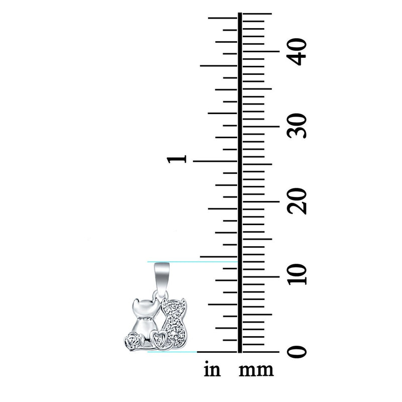 Cat Pendant Round Micro Pave Simulated Cubic Zirconia 925 Sterling Silver (12mm)