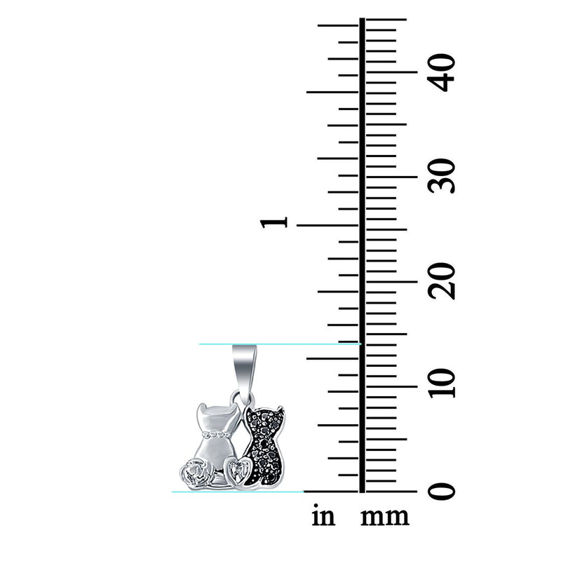 Pendant 2 Cats Simulated Black & White CZ 925 Sterling Silver