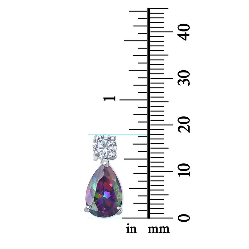 Teardrop Solitaire Pendant Pear Simulated Rainbow CZ 925 Sterling Silver (18mm)
