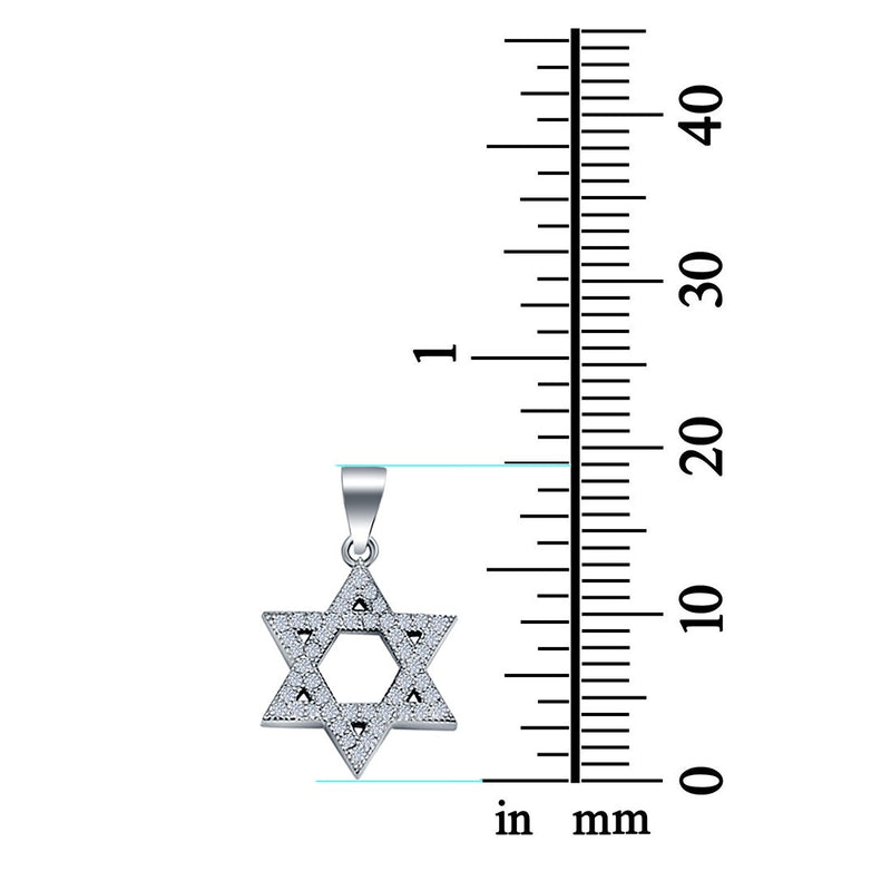 Star of David Pendant 925 Sterling Silver Micro Pave Simulated Cubic Zirconia (19mm)