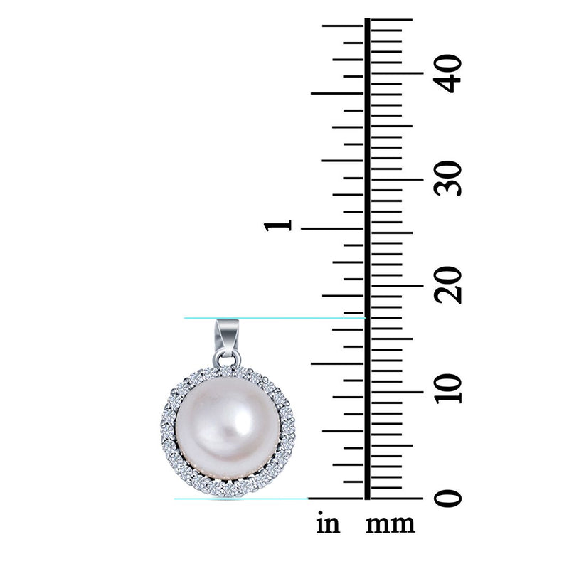 Pearl Charm Pendant Simulated Cubic Zirconia 925 Sterling Silver (17mm)