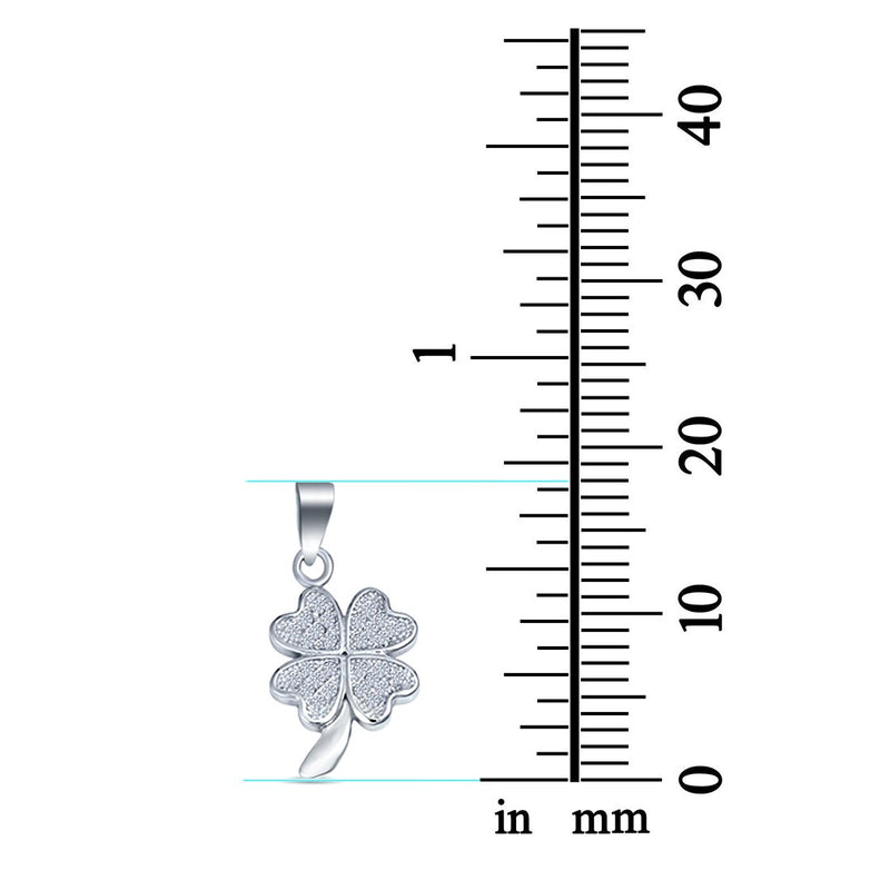 Clover Leaf Pendant Charm Simulated Cubic Zirconia 925 Sterling Silver (18mm)