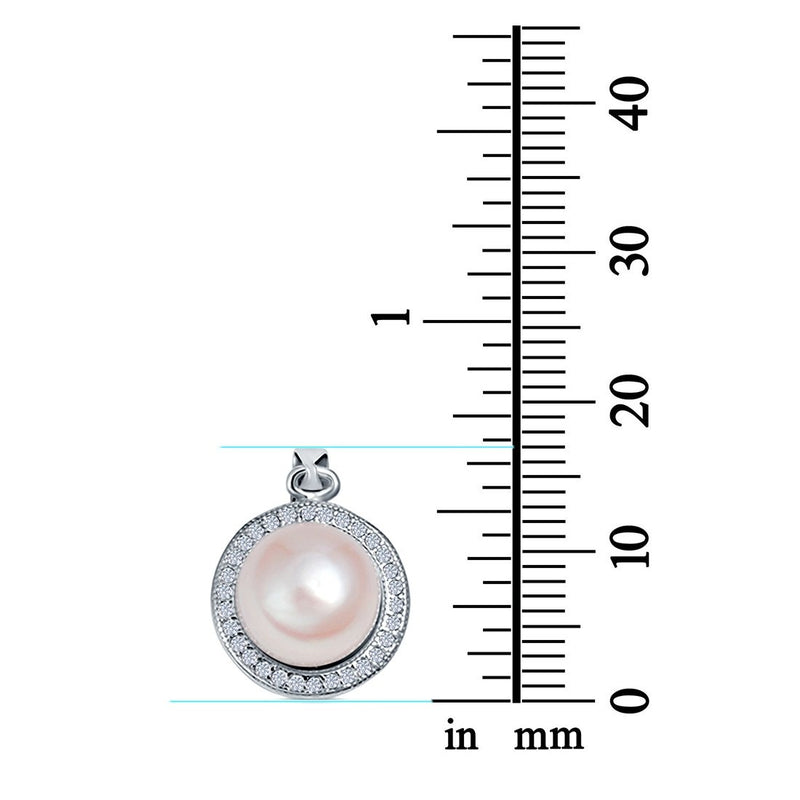 Pearl Round Charm Pendant Simulated Cubic Zirconia 925 Sterling Silver (17mm)