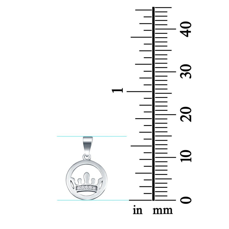 Round Crown Pendant Charm Simulated Cubic Zirconia 925 Sterling Silver