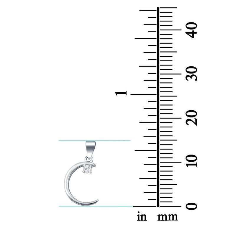 Silver Crescent Moon Pendant Charm Simulated Cubic Zirconia 925 Sterling Silver