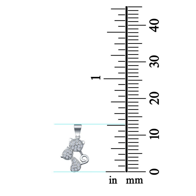 Cat Charm Pendant Simulated Cubic Zirconia 925 Sterling Silver (13mm)