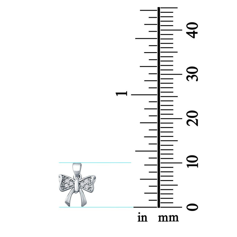 Silver Bow Pendant Charm Simulated Cubic Zirconia 925 Sterling Silver