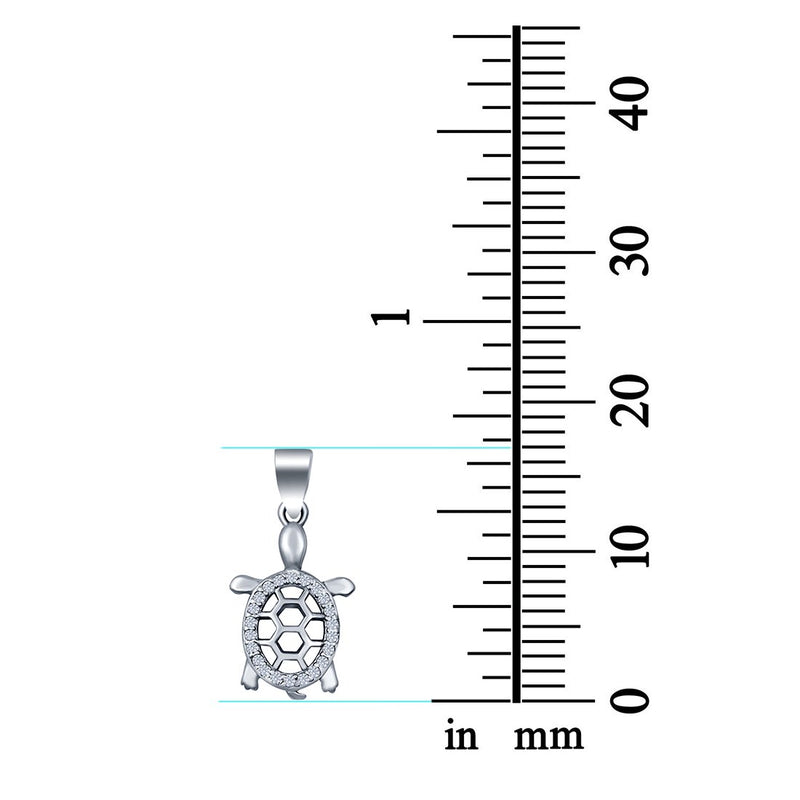 Turtle Charm Pendant Simulated Cubic Zirconia 925 Sterling Silver (17mm)