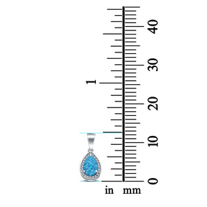Pear Lab Created Opal Simulated Cubic Zirconia 925 Sterling Silver Charm Pendant
