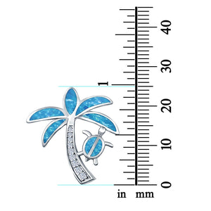Palm Tree & Turtle Charm Pendant Lab Created Opal Simulated CZ 925 Sterling Silver
