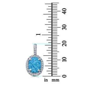 Oval Lab Created Blue Opal Pendant Charm Simulated CZ 925 Sterling Silver(20mm)
