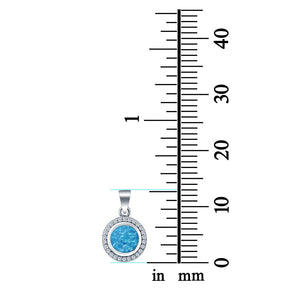 Lab Created Blue Opal Pendant Charm Round Simulated CZ 925 Sterling Silver(13mm)