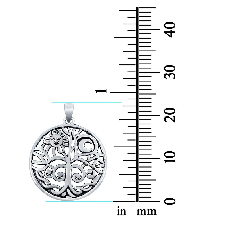 Pendant Sun, Moon & Tree Fashion Jewelry Round 925 Sterling Silver