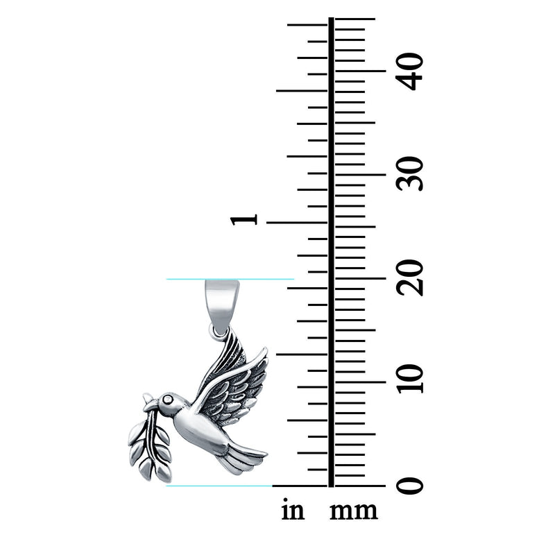 925 Sterling Silver Dove w/Olive Branch Pendant Charm