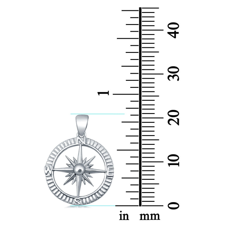 Compass Circle Charm Pendant Round 925 Sterling Silver