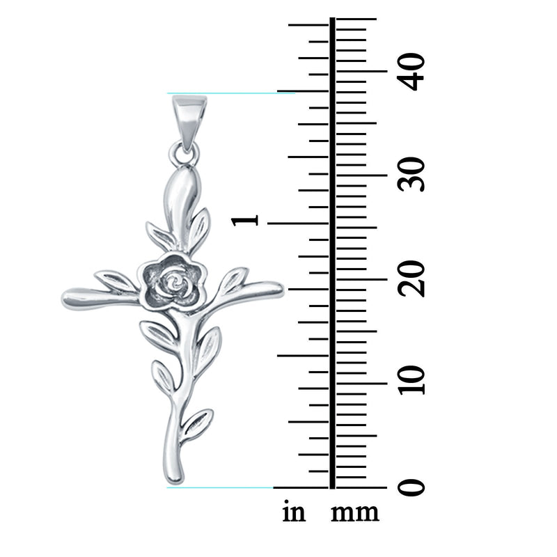 Cross Charm Pendant Flower Round 925 Sterling Silver