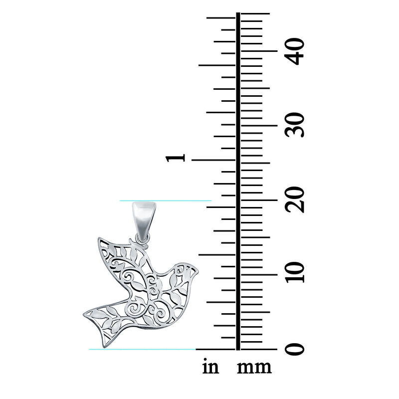 Dove Bird & Flowers Charm Pendant Flowers Round 925 Sterling Silver