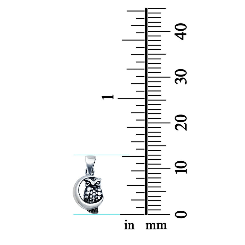 Owl & Moon Charm Pendant Round 925 Sterling Silver