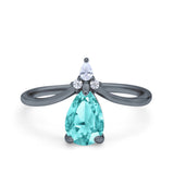 Pear Midi V Ring Wedding Ring Simulated Cubic Zirconia 925 Sterling Silver